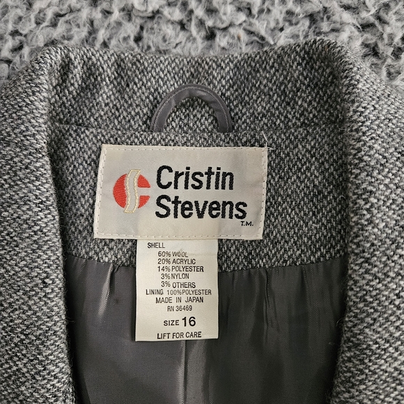 Vintage Women's Gray Wool Tweed Blazer Size 16 M L Cristin Stevens Jacket Fall - Picture 3 of 13